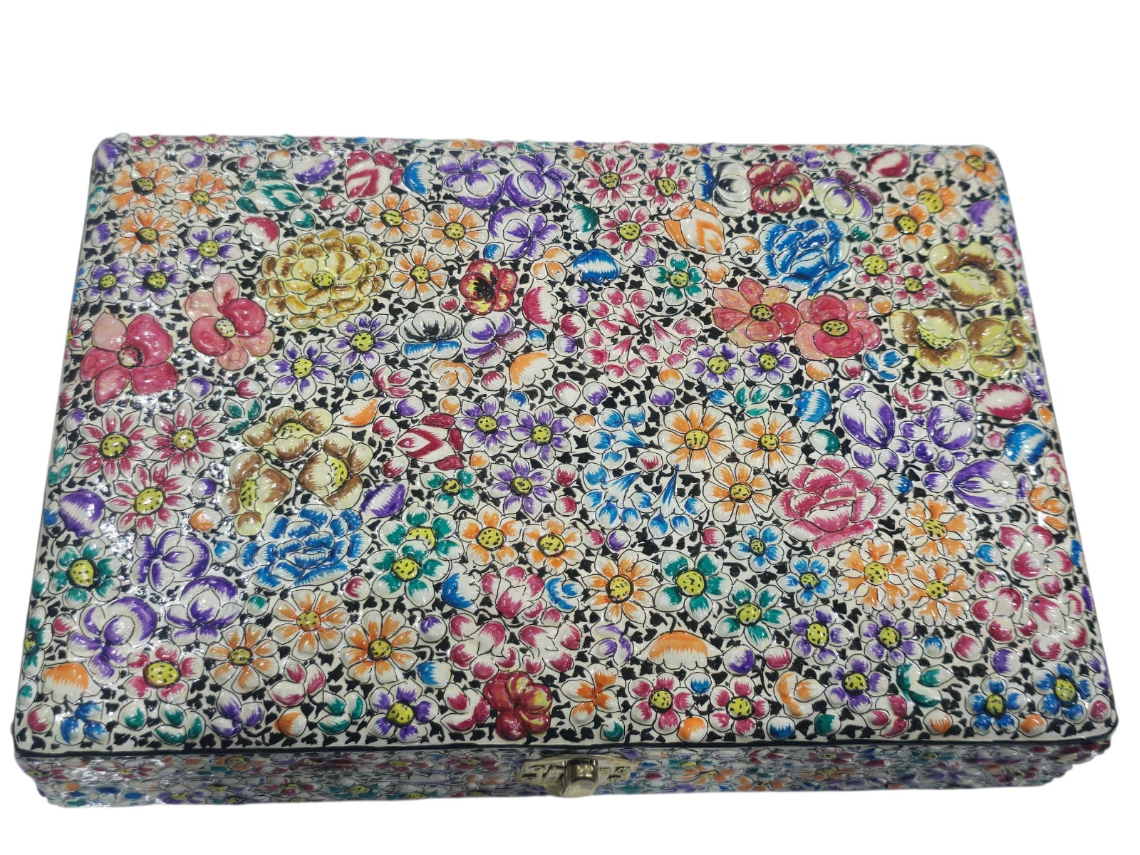 Paper Mache Box, Handmade paper mache box, Hand Painted Trinket Box with Floral Motif, Valentine day gift, Lacquered Paper Mache Box